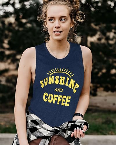 rosemia Tank Tops for Women Summer Sunshine and Coffee Graphic T-Shirts Sleeveless Casual Ladies Loose Tunic Blouse(Sunshine Deep Blue, 2XL) - Image 2