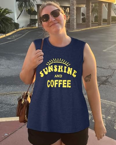 rosemia Tank Tops for Women Summer Sunshine and Coffee Graphic T-Shirts Sleeveless Casual Ladies Loose Tunic Blouse(Sunshine Deep Blue, 2XL) - Image 3