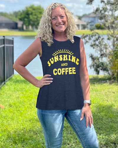 rosemia Tank Tops for Women Summer Sunshine and Coffee Graphic T-Shirts Sleeveless Casual Ladies Loose Tunic Blouse(Sunshine Deep Blue, 2XL) - Image 4