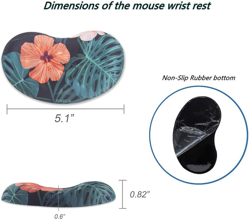 BRILA Memory Foam Mouse & Keyboard Wrist Rest Support Pad Cushion Set for Computer, Laptop, Office Work, PC Gaming - Massage Holes Design - Easy Typing Wrist Pain Relief (Floral Leaves) - Image 3