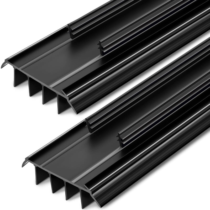 Pushglossy 2 Pcs Kerf Style Door Bottom 36" Long 1 3/4" Wide Replacement Threshold Seal with Vinyl Fins Weatherstrip Draft Stopper for Interior Exterior Doors(Black) - Image 1