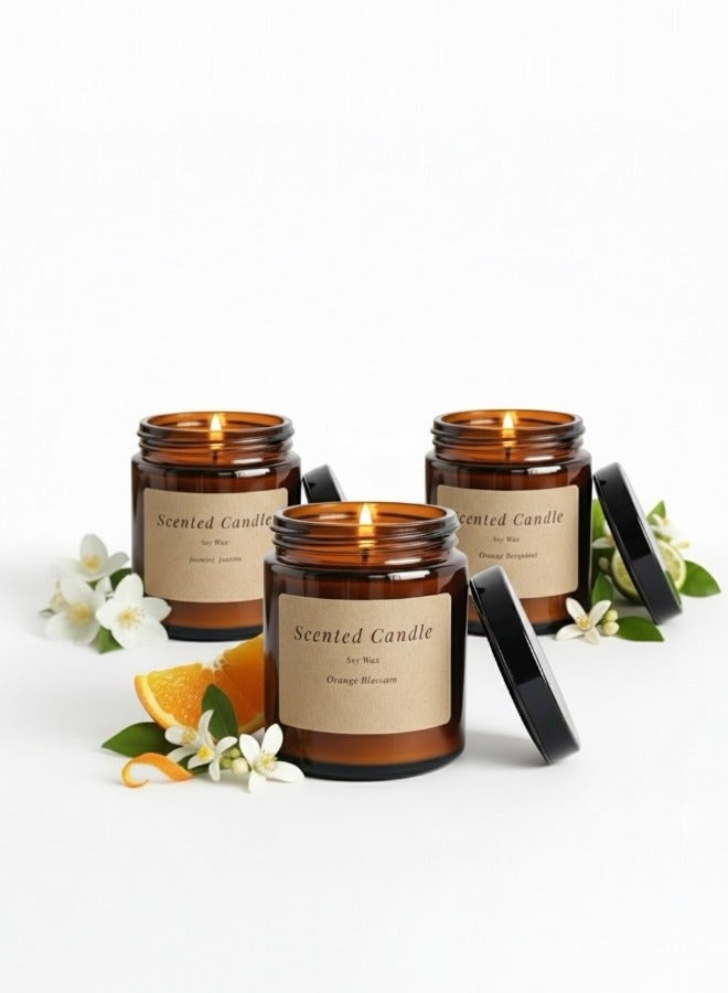 Lifenpure 3 Pcs Scented Jar Candles Charming Jasmine Orange Blossom And Grapefruit & Bergamot - Image 1