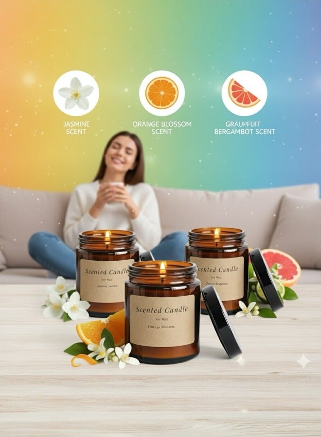 Lifenpure 3 Pcs Scented Jar Candles Charming Jasmine Orange Blossom And Grapefruit & Bergamot - Image 2