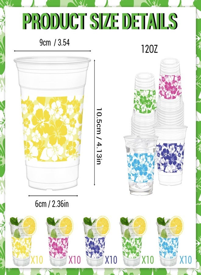 HYMENEX 50Pcs Hawaii Luau Cups, 12oz Luau Party Cups Aloha Plastic Cup for Hawaiian Tropical Aloha Decorations Summer Themed Birthday Party Favor Beach Pool Supplies - Image 3
