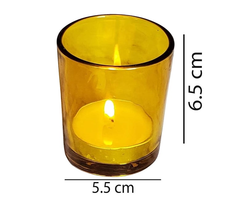 Pure Source India Set of 6 Glass Votive Tealight Candle Holders - Living Room Side Table Home Decoration (Glass, Pack of 6, Yellow) - Image 3