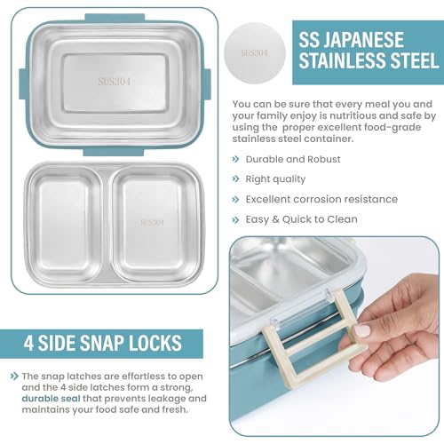 ABOUT SPACE Lunch Box - 2 Tier Compartment 1200ml Insulated Tiffin Box with Silicon Gaskets Lid, No Leak-Proof Diet Food Partition Stainless Steel Bento Box for Men,Women,Kids. - Blue - Image 4