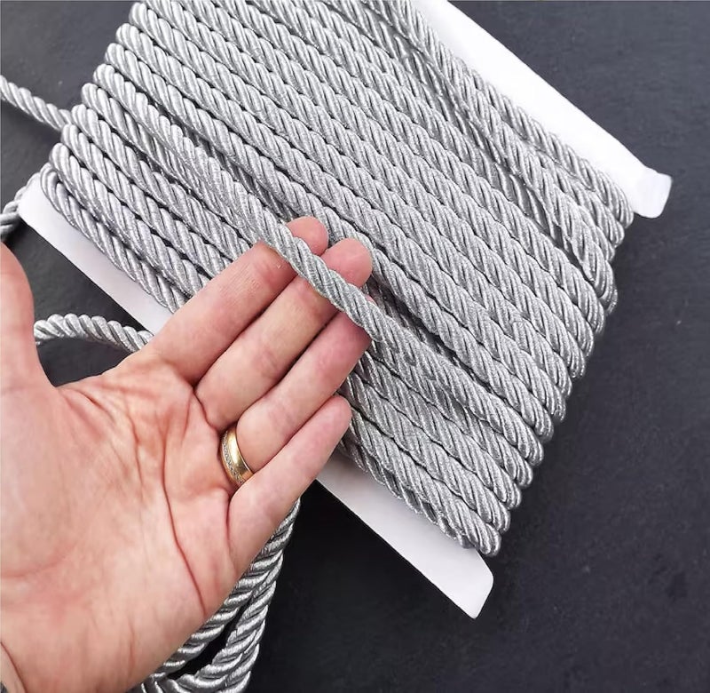 QZibeva 25 Meter Fancy Sofa Cushion Craft Cord 09 mm Thickness Color Silver_Plastic Spool not Including Silver - Image 1
