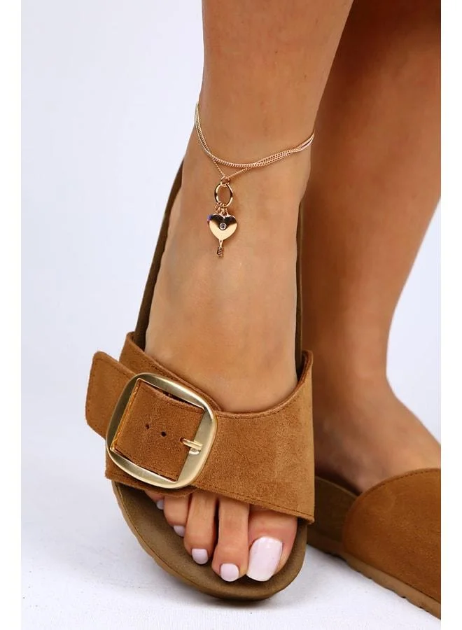 Manijero  Jade Genuine Leather Single Strap Tan Slippers - Brown for Women | Best Price UAE