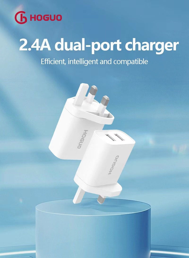 HOGUO محول طاقة بمنفذي USB مزدوجين مخرج 5 فولت/2.4 أمبير أبيض - Image 2