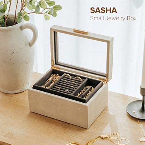 CASE ELEGANCE Petite 3 Tier Jewelry Box, Storage & Display Case for Bracelets Earrings Rings Necklaces, Accessory Organizer for Women Girls Wife, Shagreen Vegan Leather & Velvet Lined, Brass Hardware - Image 2