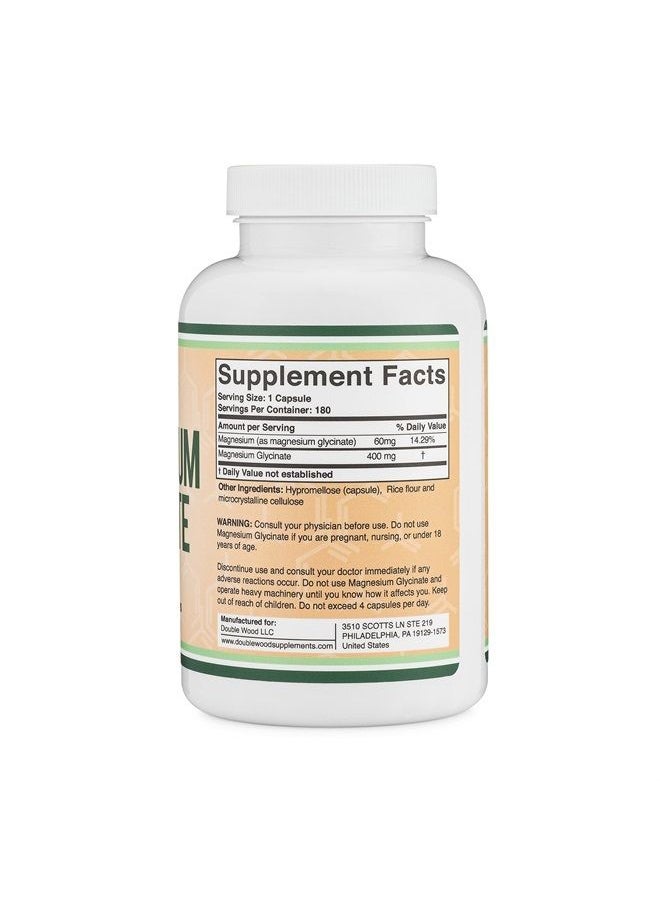 Magnesium Glycinate 400mg - 180 Veggie Capsules
