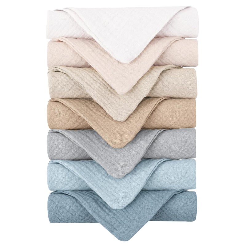 Konssy 7-Pack Ultra Soft Muslin Cotton Face Wash Cloths, Reusable Absorbent Washcloths for Sensitive Skin, Lightweight Facial Makeup Remover Towels for Women (11 x 11 Inch) - Image 1
