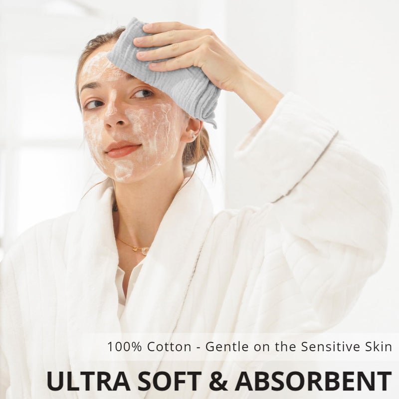 Konssy 7-Pack Ultra Soft Muslin Cotton Face Wash Cloths, Reusable Absorbent Washcloths for Sensitive Skin, Lightweight Facial Makeup Remover Towels for Women (11 x 11 Inch) - Image 2