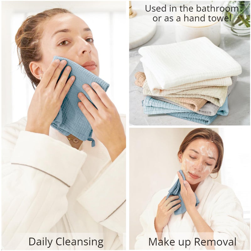 Konssy 7-Pack Ultra Soft Muslin Cotton Face Wash Cloths, Reusable Absorbent Washcloths for Sensitive Skin, Lightweight Facial Makeup Remover Towels for Women (11 x 11 Inch) - Image 3