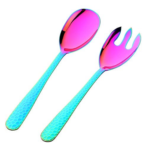 Bisda Salad Spoon and Fork Set, 12 Inch Stainless Steel Rainbow Salad Server, Large Serving Utensils, Pack of 2 - Image 1
