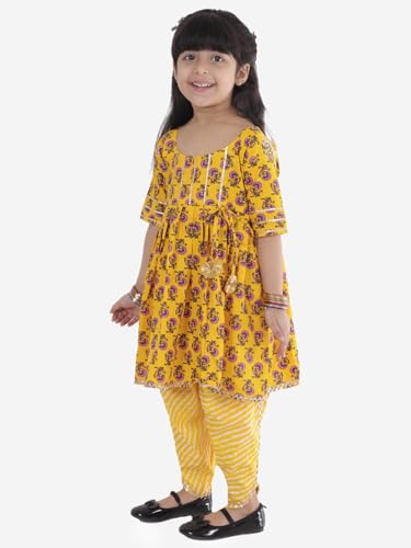 Superminis Baby Girls Printed Frock Style Kurti with Dhoti Style Salwar Ethnic Dress (Yellow, 6-12 Months) - Image 5