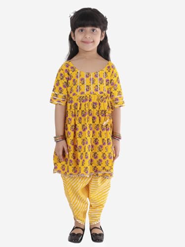 Superminis Baby Girls Printed Frock Style Kurti with Dhoti Style Salwar Ethnic Dress (Yellow, 6-12 Months) - Image 3