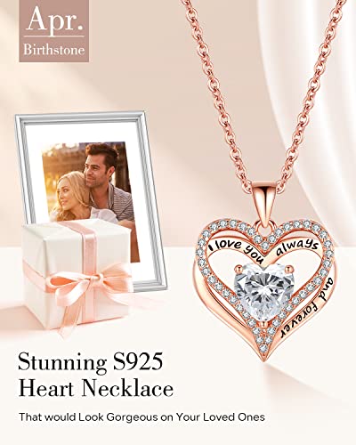 Gifon S925 Sterling Silver Necklace for Women, Jewelry for Wife Girlfriend Anniversary, Mother Gifts Necklaces, Daughter Heart Love Jewel, Gift for Her Birthday, Apr - Image 3