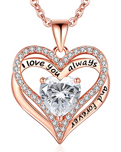 Gifon S925 Sterling Silver Necklace for Women, Jewelry for Wife Girlfriend Anniversary, Mother Gifts Necklaces, Daughter Heart Love Jewel, Gift for Her Birthday, Apr - Image 1