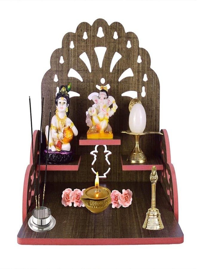 PRIMEFAIR Handmade Beautiful Wooden Temple/Puja Mandir/Wall Hanging and Table Top Home Art & Craft Engineered Wood Home Wall Temple (BROWN-395) - Image 1