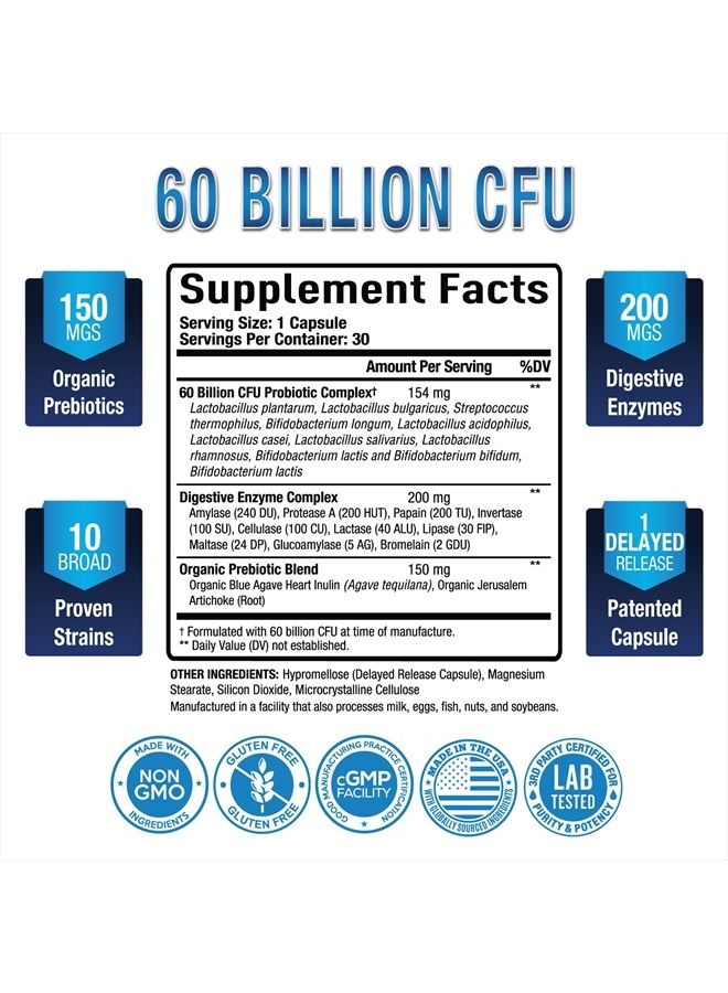 Purely Optimal Premium Probiotics 60 Billion CFU w/Organic Prebiotics & Digestive Enzymes - Image 2