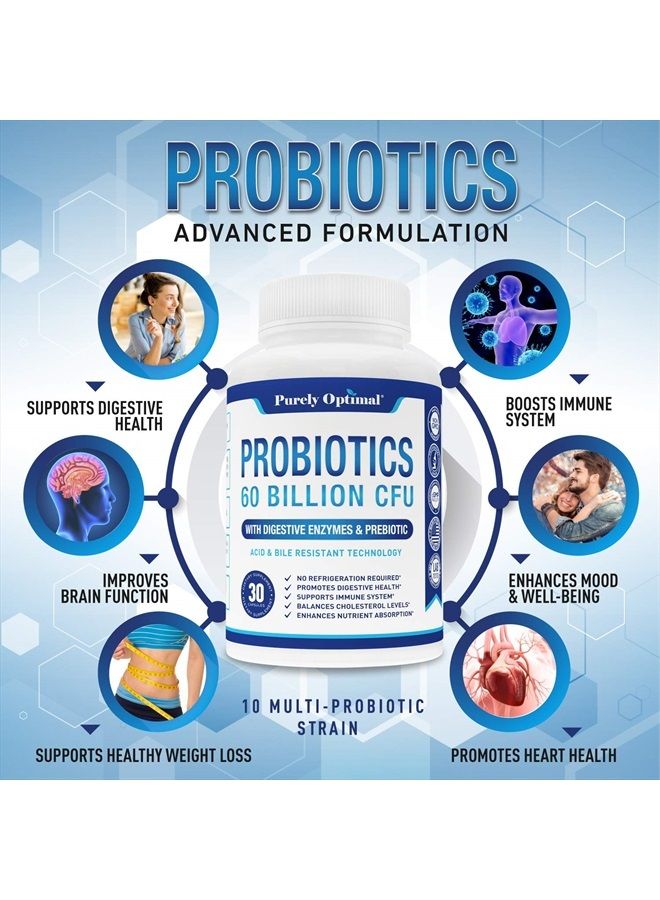Purely Optimal Premium Probiotics 60 Billion CFU w/Organic Prebiotics & Digestive Enzymes - Image 3