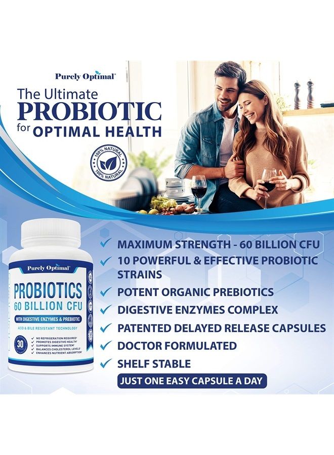 Purely Optimal Premium Probiotics 60 Billion CFU w/Organic Prebiotics & Digestive Enzymes - Image 5