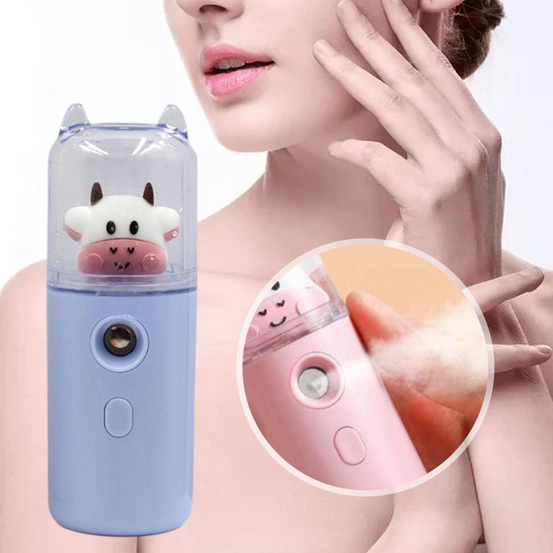 klarako Handheld Facial Mister Humidifier Spray Machine Moisturizing USB Rechargeable Mist Nano 250mAh 30ml Water Tank Face Steamer Salon Hydrating  Blue - Image 4