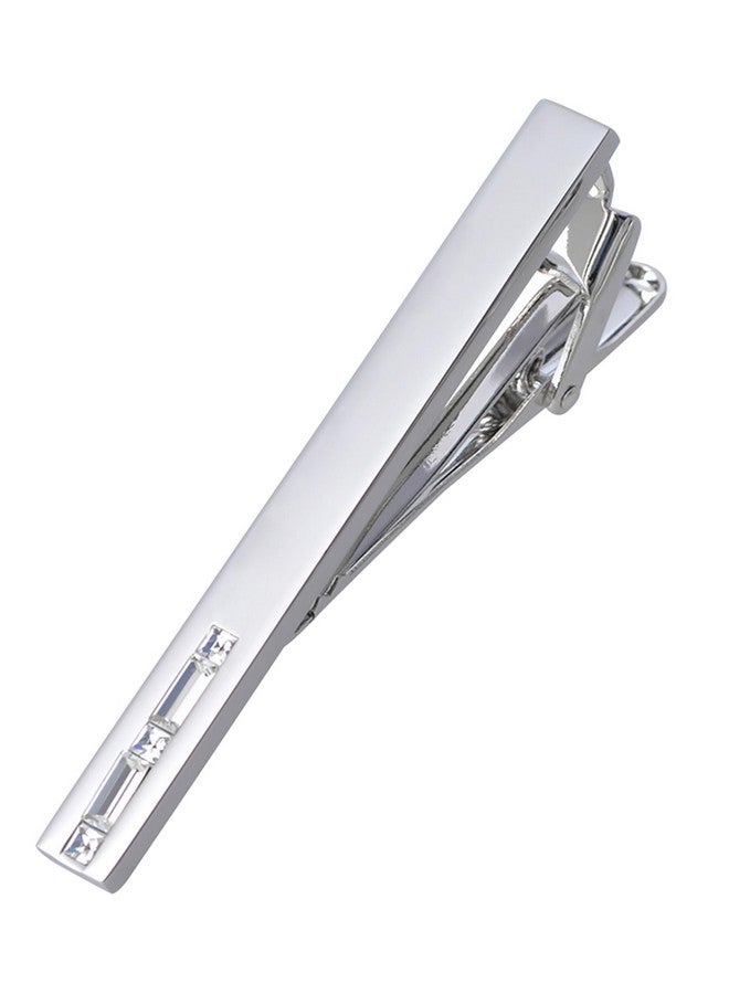 Jonwo Men'S Crystal Tie Clip Silver Tone Tie Bar For Gentleman Regular Necktie Tie Clip For Business Anniversary (White Crystal) - Image 1
