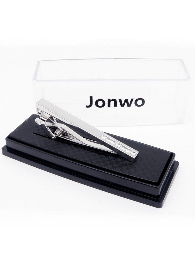 Jonwo Men'S Crystal Tie Clip Silver Tone Tie Bar For Gentleman Regular Necktie Tie Clip For Business Anniversary (White Crystal) - Image 3