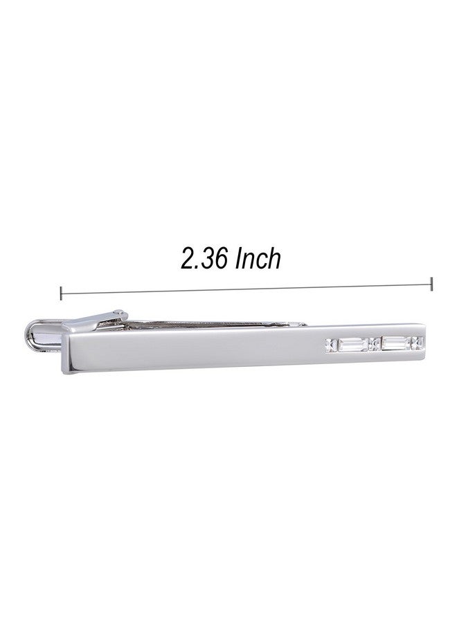 Jonwo Men'S Crystal Tie Clip Silver Tone Tie Bar For Gentleman Regular Necktie Tie Clip For Business Anniversary (White Crystal) - Image 5