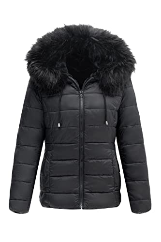Bellivera Women Double Sided Faux Fur Jacket with Fur Collar, The Puffer Coat Worn on Both Sides 19225 Black M - Image 2