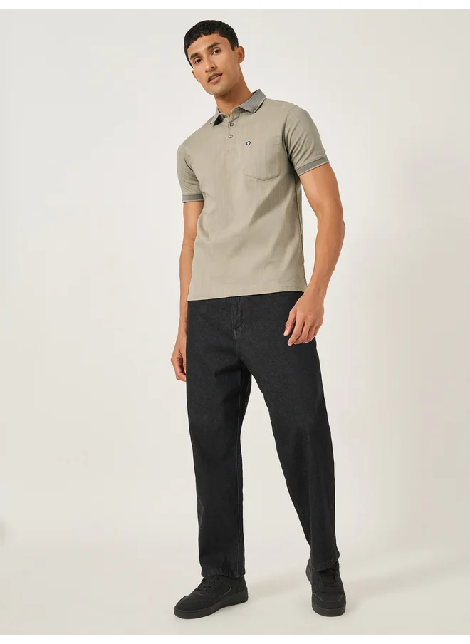 فورت كولينز Fort Collins Men Brown Striped Pocket Detail Regular Fit Polo T-Shirt