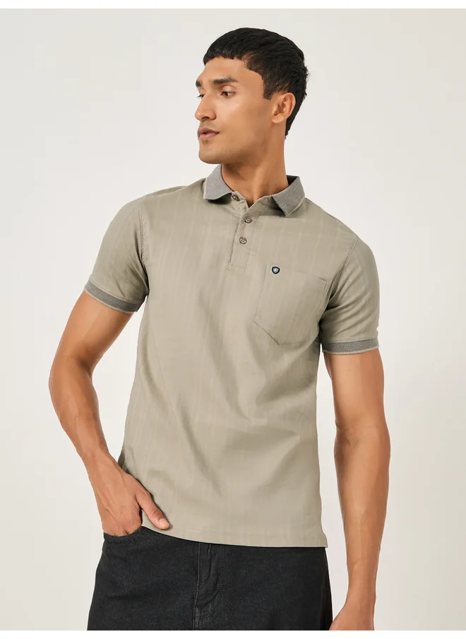 فورت كولينز Fort Collins Men Brown Striped Pocket Detail Regular Fit Polo T-Shirt