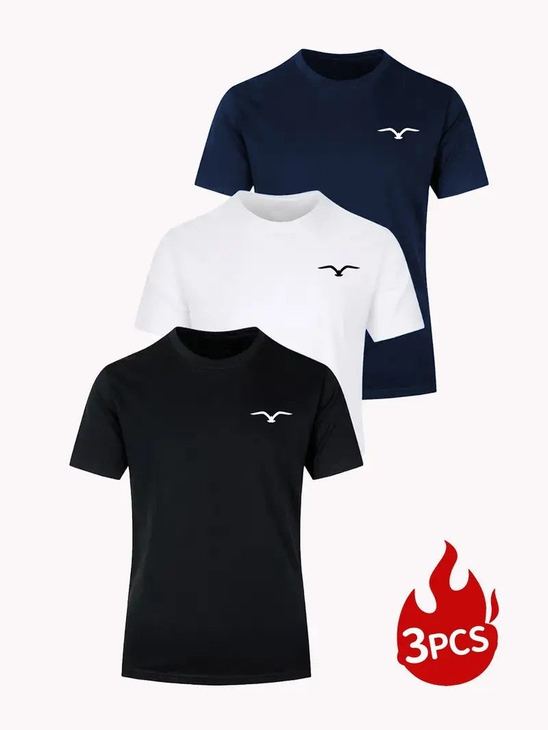 20253-Piece Set Of European Size Men'S T-Shirts, Solid Color Knitted Bird'S-Eye Fabric, Breathable, Round Neck, Short Sleeves, Bulk Order With Custom Printing - Image 1