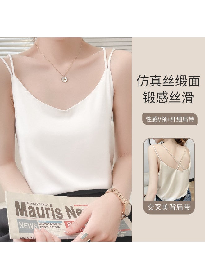 MIIOW Thin High-End Faux Silk Sleeveless Base Layer, Beautiful Back Camisole Top For Women As Inner Wear - Image 2