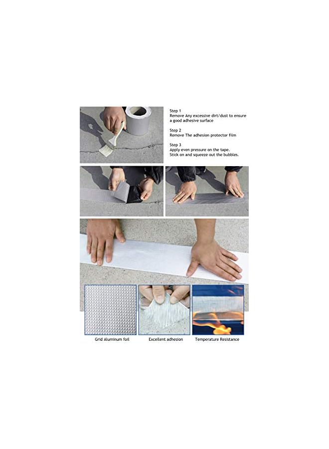 promass Professional Waterproof Butyl Rubber Tape External Aluminium Foil Suitable for Roof Leak, Surface Crack, Window Sill Gap, Pipe Rupture, Boat Sealing, Etc 10cm X 5meter WPBT-105M - Image 5
