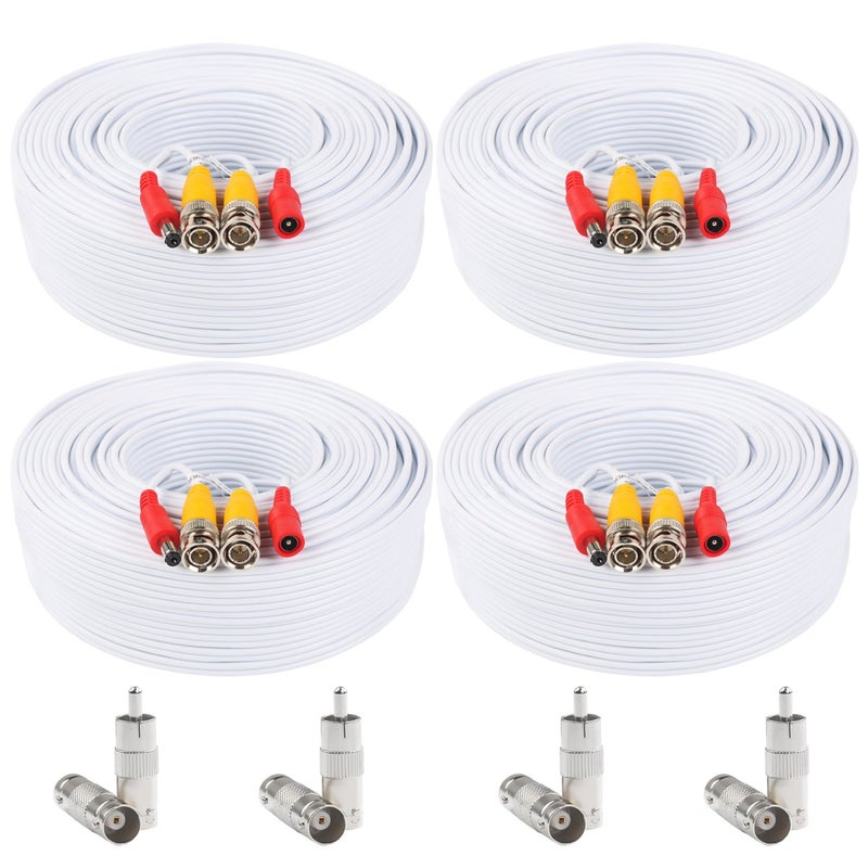Postta BNC Video Power Cable 4 Pack 130 Feet Video Security Camera Cable Wire with Eight Connectors for CCTV DVR Surveillance System