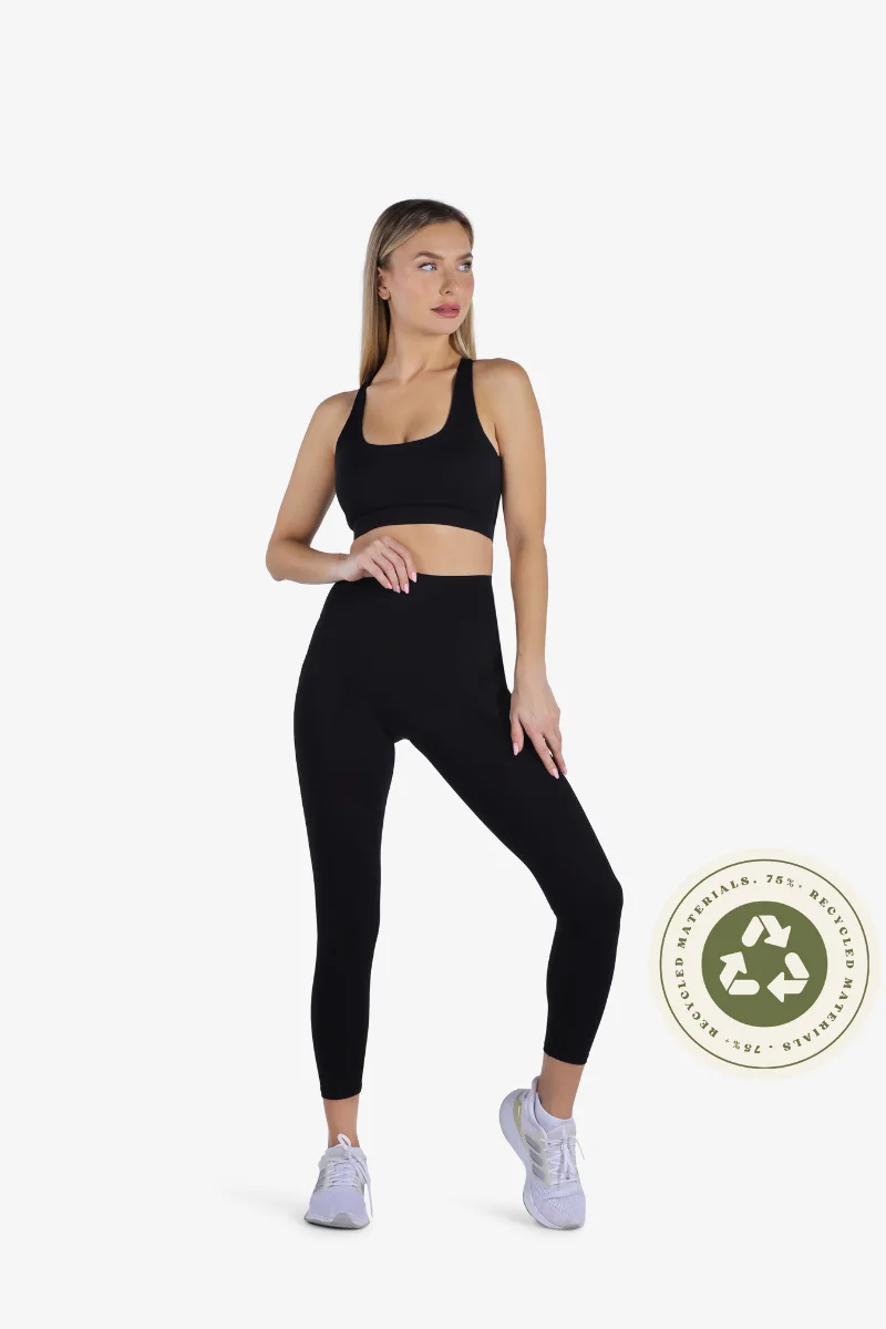 ياسيكو YesEco Women’s Black Y-Back Sports Bra – High Support Padded Activewear for Yoga, Running, Gym, and Daily Use | Eco-Friendly Fabric: 75% Recycled Nylon, 25% Spandex | Bra Only