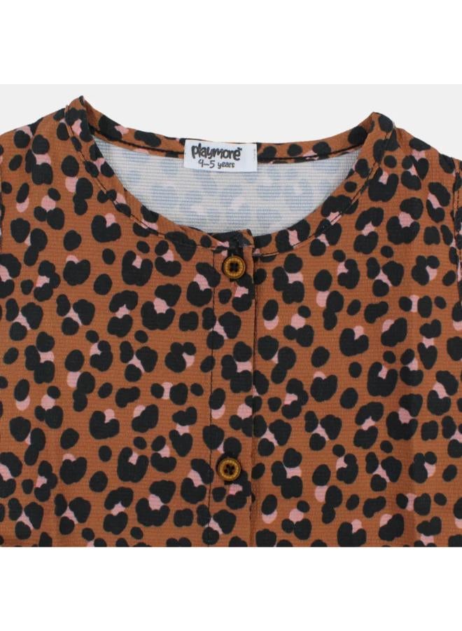 playmore Girls Sleeveless Blouse – Brown Leopard Print - Image 3