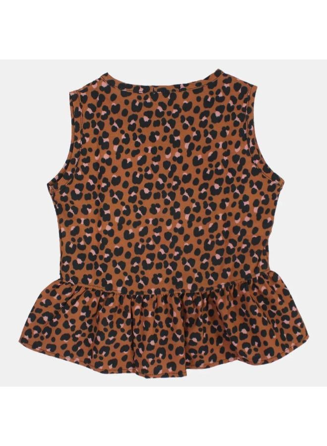playmore Girls Sleeveless Blouse – Brown Leopard Print - Image 2