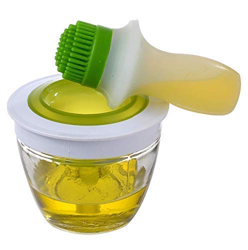 Fayby Kitchen Silicone Oil PotBottle Brush Dispenser Glass Bowl Container Set Silicone Pastry Barbecue Chefs Basting Set Brush for Cooking BBQ Baking and Grilling Green White - Image 1