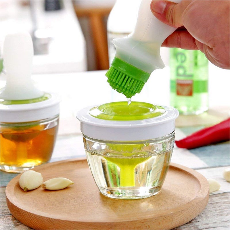 Fayby Kitchen Silicone Oil PotBottle Brush Dispenser Glass Bowl Container Set Silicone Pastry Barbecue Chefs Basting Set Brush for Cooking BBQ Baking and Grilling Green White - Image 3