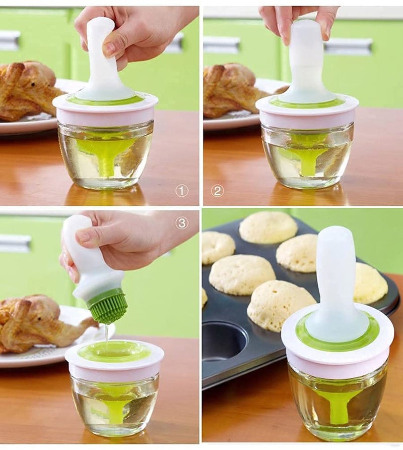 Fayby Kitchen Silicone Oil PotBottle Brush Dispenser Glass Bowl Container Set Silicone Pastry Barbecue Chefs Basting Set Brush for Cooking BBQ Baking and Grilling Green White - Image 5