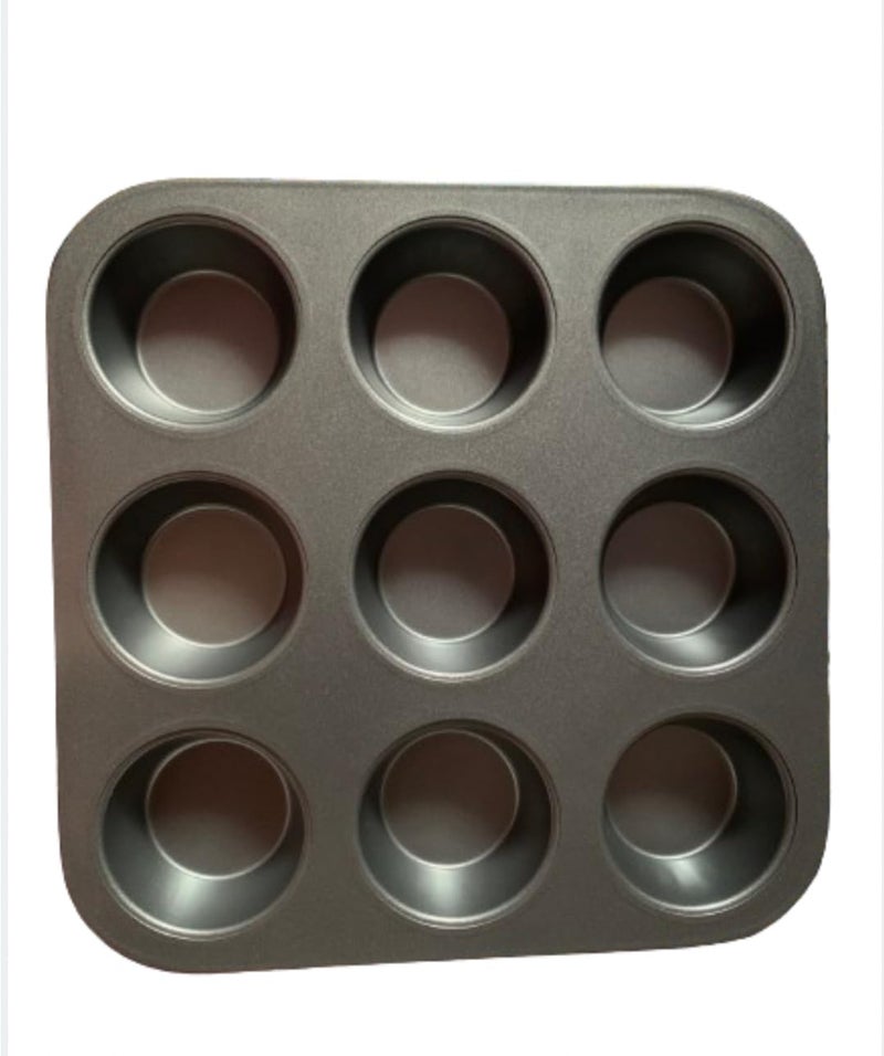 SHOAIB 9-Cup Slots Muffin and Cupcakes Mould Carbon Steel Baking Tray 9-Cavity Brownies and Cupcakes Baking Tray - Image 1