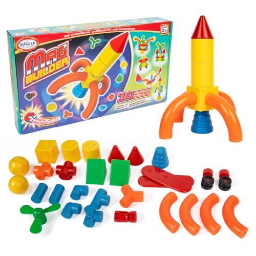 POPULAR PLAYTHINGS 18302 Mag Builder Magnetic Building Toy for Kids with 30 Colorful Pieces - Image 1