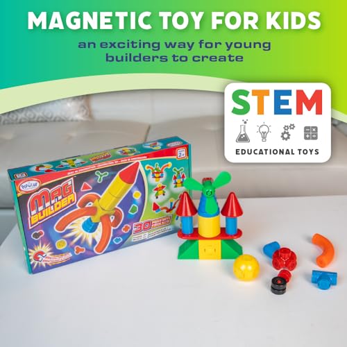 POPULAR PLAYTHINGS 18302 Mag Builder Magnetic Building Toy for Kids with 30 Colorful Pieces - Image 2