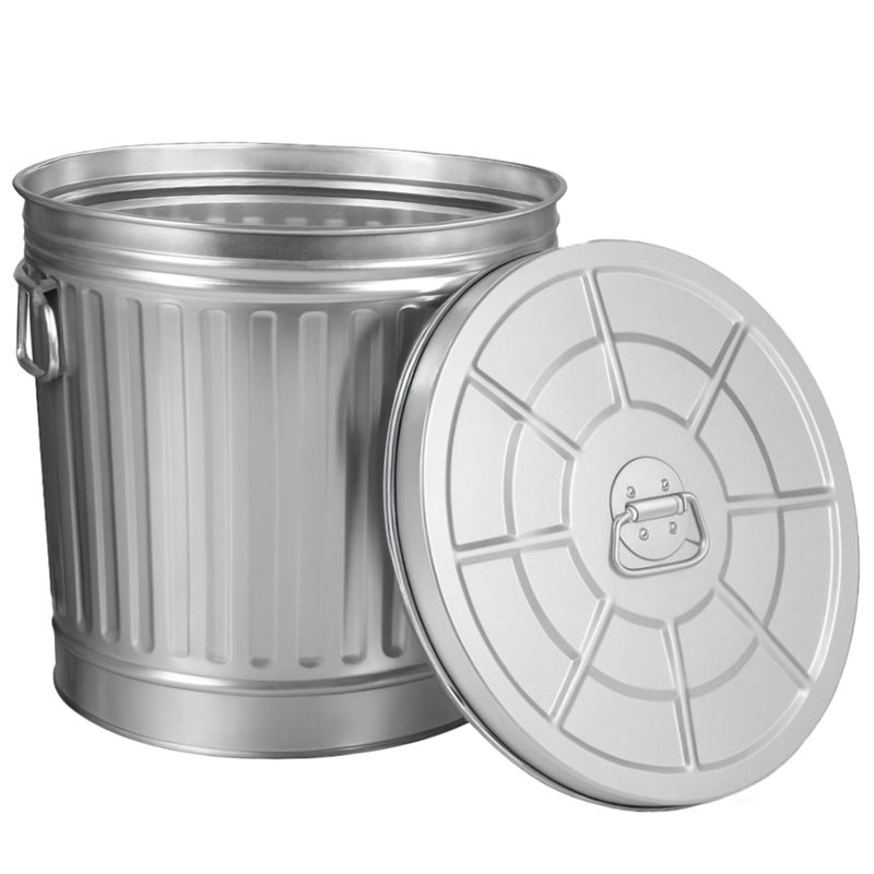 Gardenised Round Galvanized Steel, 7 Gallon Trash Can with Lid - Durable Metal Bucket for Backyard, Lawn, Garden and Yard Use - Weather-Resistant Garbage Can for Indoor and Outdoor, 13 inch - Image 1