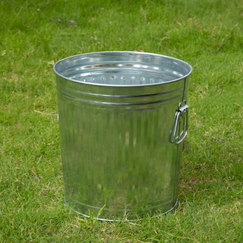 Gardenised Round Galvanized Steel, 7 Gallon Trash Can with Lid - Durable Metal Bucket for Backyard, Lawn, Garden and Yard Use - Weather-Resistant Garbage Can for Indoor and Outdoor, 13 inch - Image 2