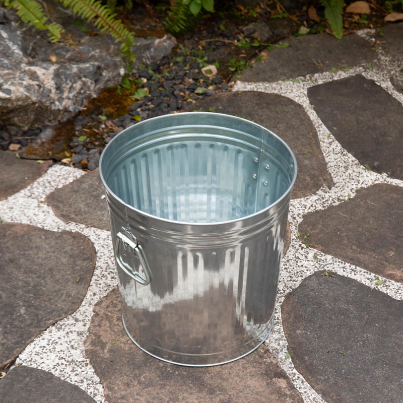Gardenised Round Galvanized Steel, 7 Gallon Trash Can with Lid - Durable Metal Bucket for Backyard, Lawn, Garden and Yard Use - Weather-Resistant Garbage Can for Indoor and Outdoor, 13 inch - Image 4